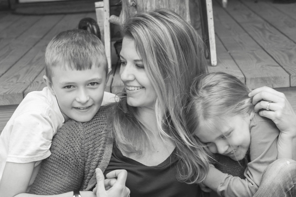 mother and children hugging