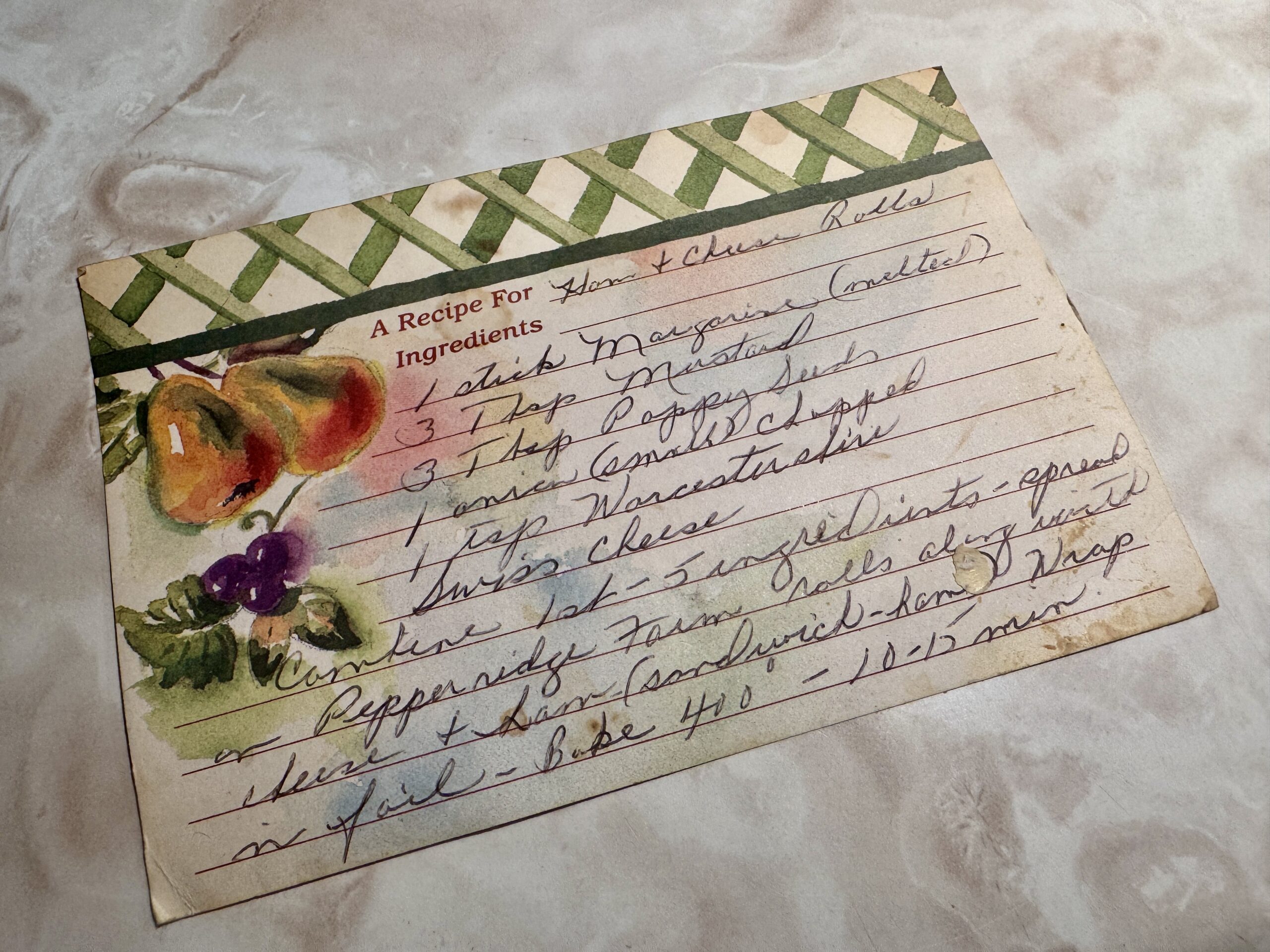 ham cheese rolls recipe card